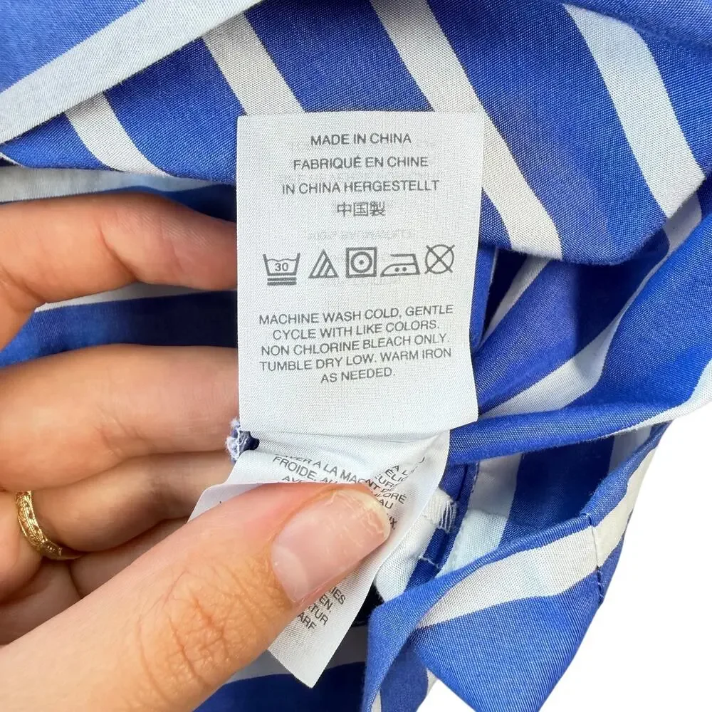 J. Crew Blue Stripe One Shoulder Oversized Bow Asymmetrical Coastal Blouse Top